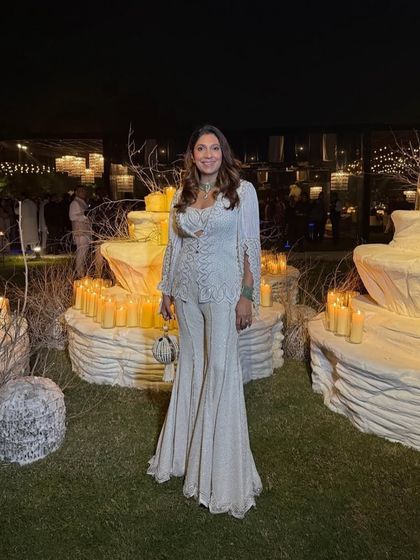 Our co-founder looks radiant in our ivory cape sharara set, a perfect blend of tradition and modernity for the festive season.