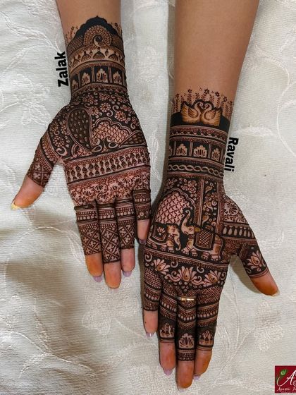 Another view of the heavy Indian mehendi design on my hands, highlighting the different motifs on each hand.