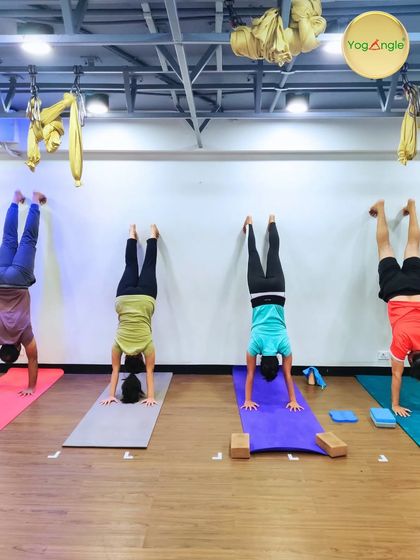 This is what happens when you tell our members to kick back and relax. A fun moment of synchronized handstands against the wall captures the playful and supportive atmosphere of our studio.