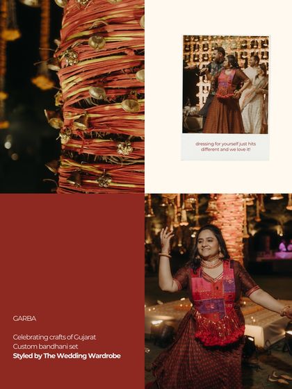 For the Garba night, we styled the bridesmaid in a custom bandhani set, celebrating the crafts of Gujarat. It's a look that is both traditional and incredibly fun to dance in.