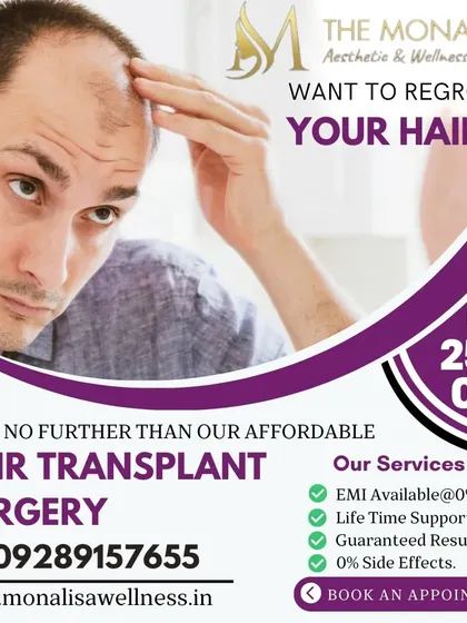 Don't let hair loss hold you back. Our affordable hair transplant surgery offers a guaranteed, zero-side-effect solution to regrow your hair, with flexible EMI options available.