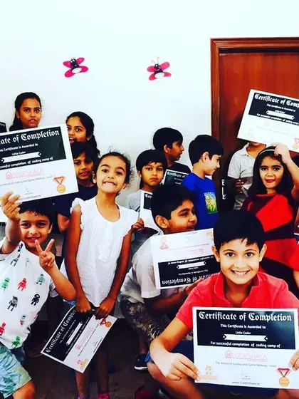 The proud and happy faces of our students at the end of a coding camp. Every child leaves with a certificate of completion, celebrating the new skills they have learned and the projects they have built.