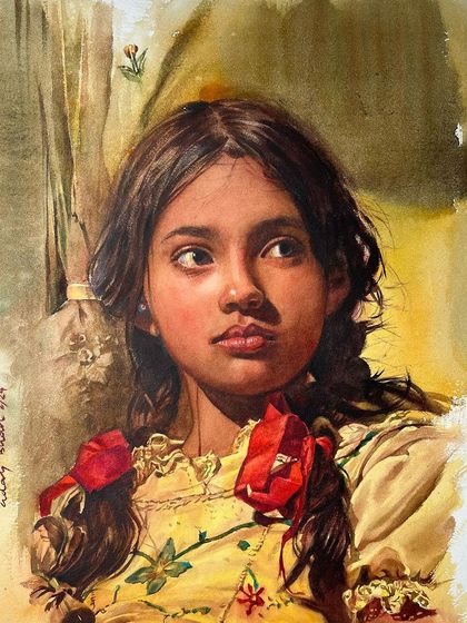 This portrait of a young girl was a demonstration for a complete watercolor course. It covers everything from capturing a soft expression to painting the texture of her hair and clothing.