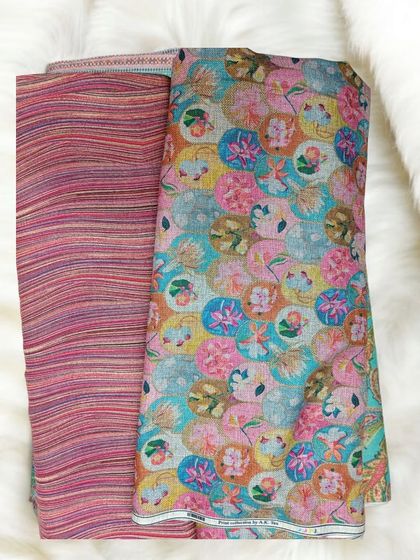 This playful abstract print paired with a multi-color stripe offers a vibrant and modern look for your winter co-ord set.