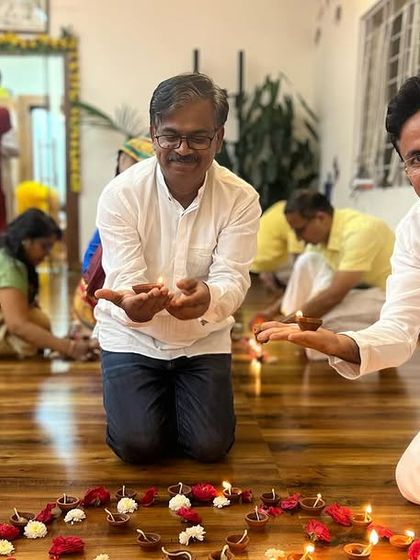 Here are some of our senior students participating in the Deepotsava, the festival of lights. Coming together as a community strengthens our individual sadhana and reminds us that we are all part of a larger spiritual family.