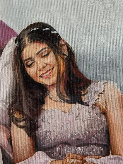 Close-up of the bride's face in this tender portrait.