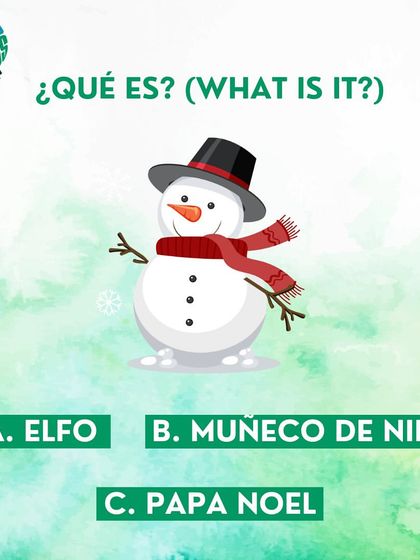 What is this a picture of? A Christmas quiz in Spanish. Is it an 'elfo', a 'muñeco de nieve', or 'Papá Noel'?