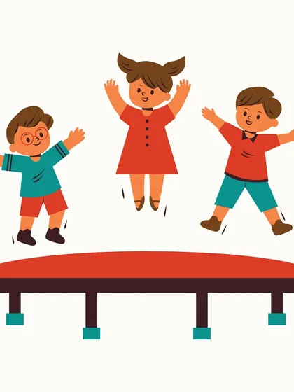An illustration of kids jumping on a trampoline, representing the endless fun at our play cafe.