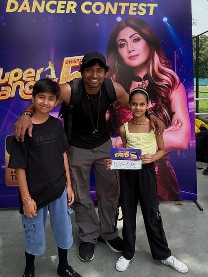 Posing with two of our students at the Super Dancer audition venue. Mentorship means being present for the big moments, offering encouragement and guidance.