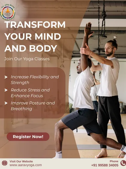 We believe in personalized guidance. This image shows one of our certified instructors providing hands-on assistance to ensure proper alignment and help a student deepen their warrior pose safely.