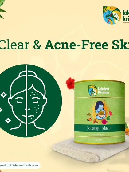 A duplicate of image 92, this graphic reiterates how Nalangu Maavu helps in achieving clear and acne-free skin through its natural, herbal formulation.