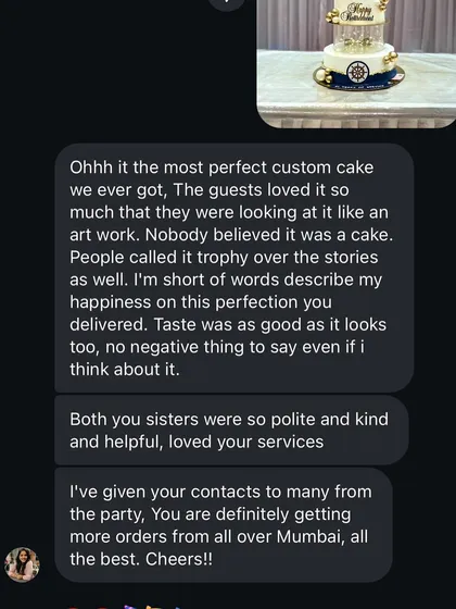 A powerful review for the retirement cake: "Ohhh it the most perfect custom cake we ever got... Taste was as good as it looks too."