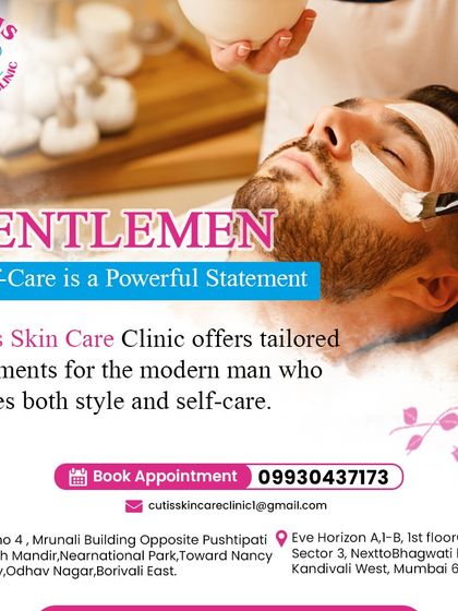 A graphic specifically for our male clientele, emphasizing that self-care is a powerful statement. We offer tailored treatments designed for the modern man's unique skin needs.