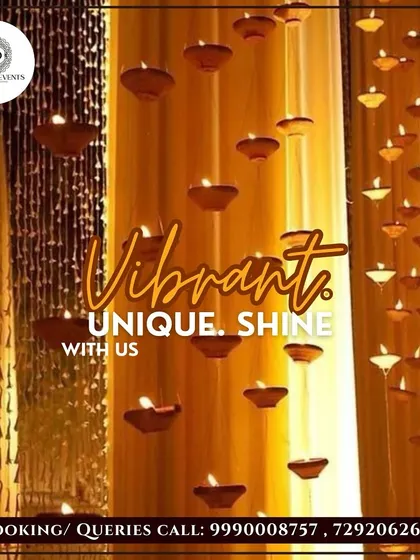 Lighting is key to creating a magical Diwali atmosphere. This image showcases a beautiful curtain of hanging diyas, which provides a warm, golden glow and serves as a stunning backdrop for any celebration.