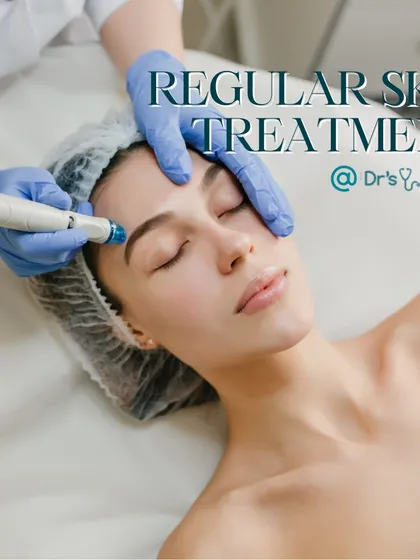 A client undergoing a professional skin treatment with a wand-based device, typical of our medi-facials like the HydraFacial. Regular treatments are key to responsive, healthy skin.