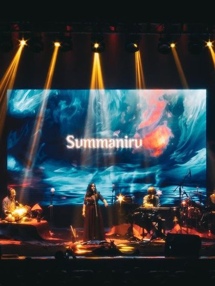 The stage is set for our song 'Summaniru' during the 'Vari' concert. The visuals on the screen are an integral part of the storytelling, creating a complete sensory experience.