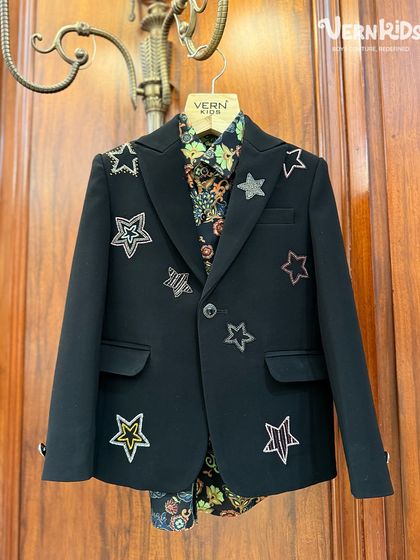 The details make the design. This product shot highlights the different star patterns and the floral shirt pairing, showing the level of customization we offer.