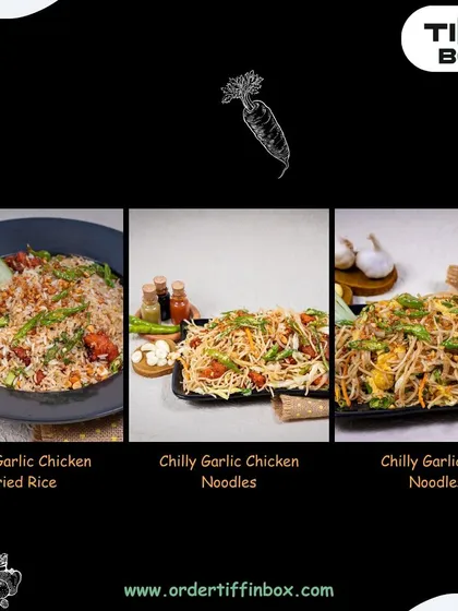 More options from our Chilly Garlic non-veg menu. Choose from Chilly Garlic Chicken Fried Rice, Chilly Garlic Chicken Noodles, or Chilly Garlic Egg Noodles.