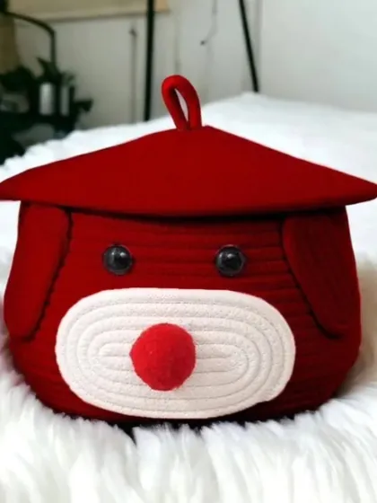 For a bold look, I offer the teddy storage basket in a vibrant red.
