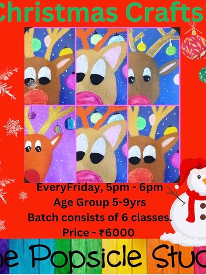 Announcing our special Christmas Crafts batch. Join us to create a series of festive artworks, including these adorable reindeer paintings, perfect for kids aged 5 to 9.