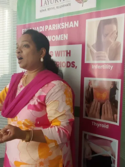 A closer look at our educational banner for a women's wellness session, highlighting our focus on infertility, thyroid issues, and PCOD.