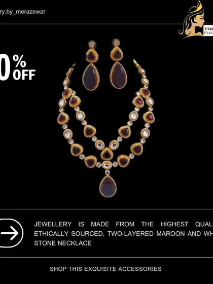 A beautiful two-layered necklace in maroon and white stones. The combination is elegant and perfect for celebrating special bonds during festivals like Raksha Bandhan.