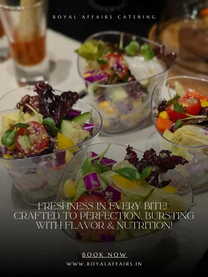 My individual salad cups are crafted for freshness and convenience. Each cup is layered with a mix of fresh greens, vegetables, and quinoa, offering a healthy, nutritious, and easy-to-eat option for your guests.