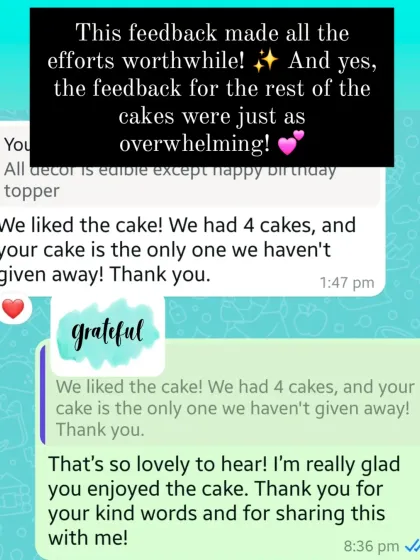 "We had 4 cakes, and your cake is the only one we haven't given away!" This feedback for the pressed flower cake was so rewarding.