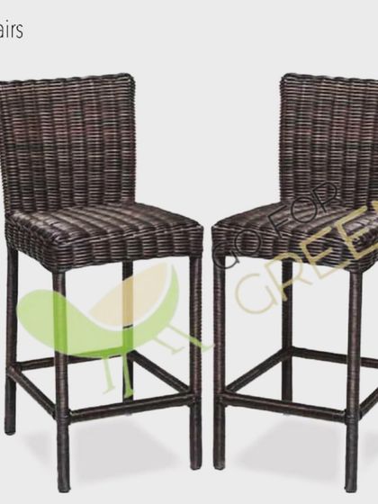 A clean product shot of our classic dark wicker bar chairs. These are perfect for anyone looking for stylish, durable, and comfortable seating for their home bar or patio.