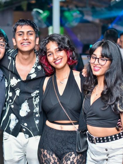 A fun group of friends enjoying a Filmy Saturday at The Shift Lounge.