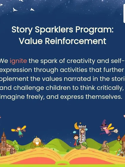 Our Story Sparklers Program ignites creativity and self-expression through activities that reinforce the values narrated in stories. This helps children think critically and imagine freely.