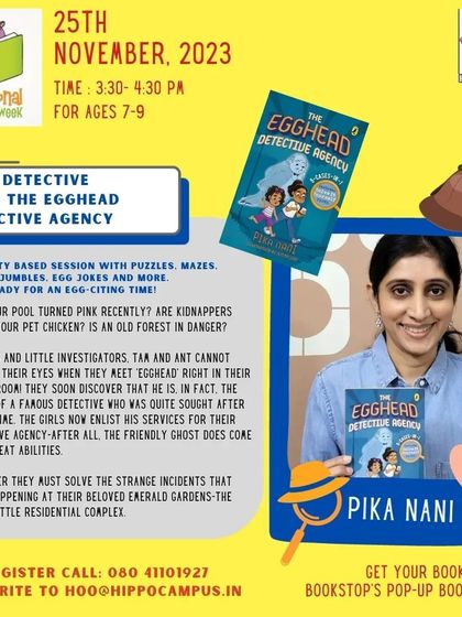 The announcement for our 'Play Detective' session with author Pika Nani, promising puzzles, mazes, and egg-citing fun.