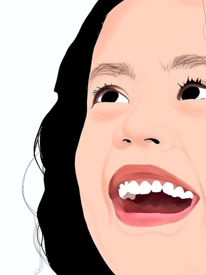 A close-up of a detailed child portrait, focusing on the face and expression. This is the first stage before adding the full outfit and background.