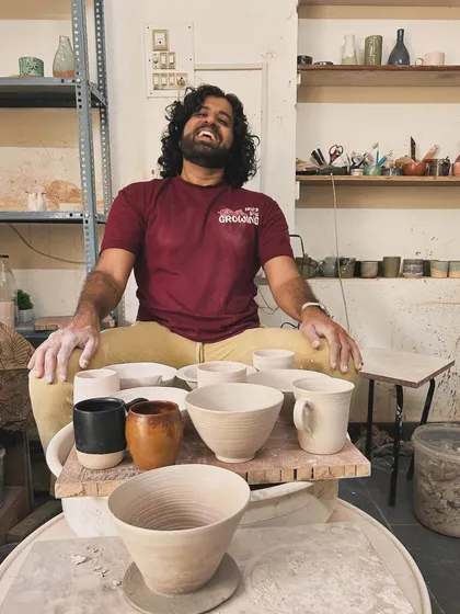 This is the joy of creation. Here’s Koushik, one of our students, beaming with pride after finishing his 7-week course. He made an entire collection, including a coffee pour-over, and we couldn't be more proud.