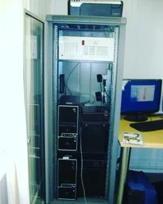 A typical server cabinet setup for a small to medium-sized office. We can fit servers, networking gear, and other equipment neatly into a single, secure rack.