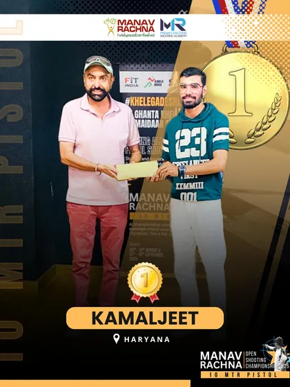 The winner of our 10m Pistol Open Championship, Kamaljeet, receives his prize. Our championships offer significant cash prizes to reward and motivate top performers.