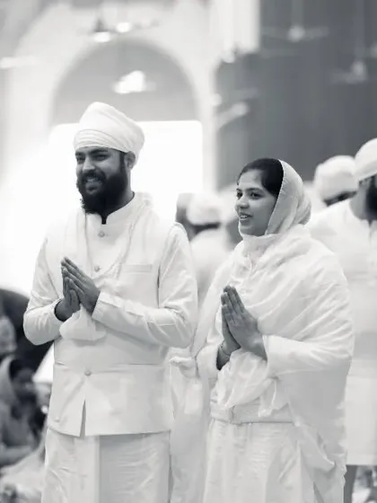 The serenity of the Gurudwara envelops this beautiful Sikh couple as they seek blessings for their journey together during their Anand Karaj.