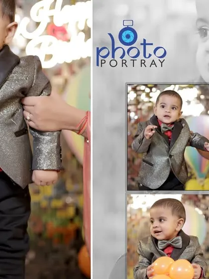 A collage showing the birthday boy taking his first steps with a little help, a key milestone captured during his party.