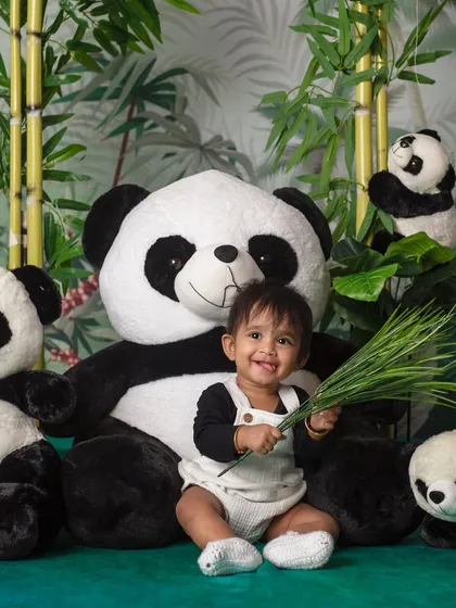 A healthy breakfast for a little panda! This cutie is enjoying some greens in his bamboo forest.