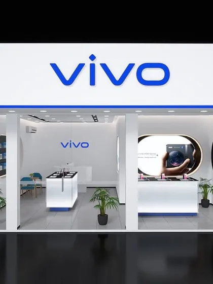 The facade concept for an exclusive mobile phone store. The design is clean, modern, and instantly recognizable, with a focus on strong branding and an inviting, open storefront.