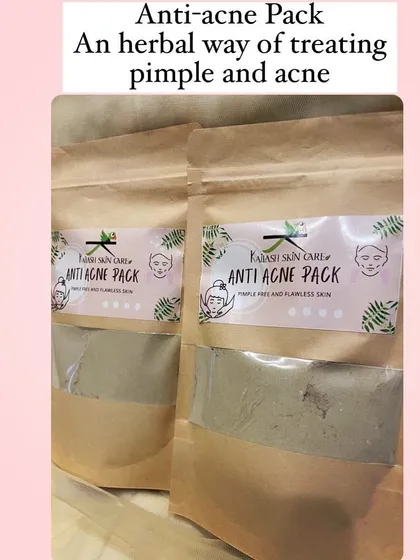 This is my Anti-Acne Pack, a gentle, herbal way to treat pimples and acne. It's a simple powder formula that you can mix into a paste to apply on troubled spots for clear, flawless skin.
