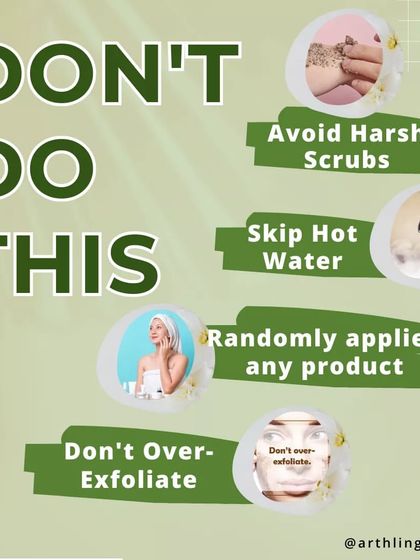 A list of "don'ts" for sensitive skin: avoid harsh scrubs, skip hot water, don't randomly apply products, and don't over-exfoliate.
