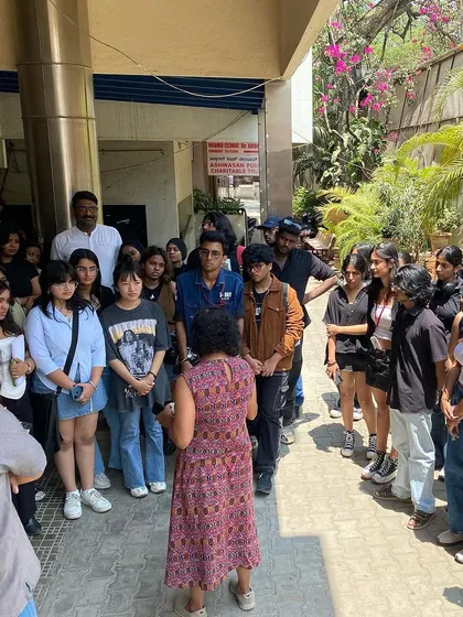 Students from NIFT, Bengaluru, listening to a talk by artist Archana Hande.