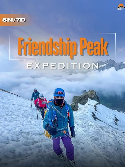 A poster for our 6 nights, 7 days Friendship Peak expedition. It's a journey that will test your limits and reward you with incredible views.