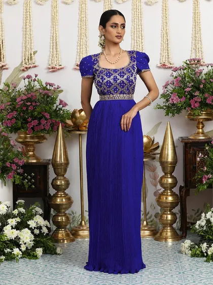 Another view of the royal blue gown, capturing its elegance from every angle.