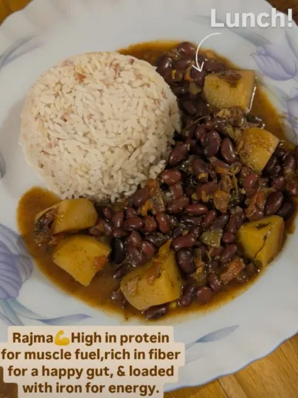 A classic comfort meal: Rajma Chawal. This dish is naturally high in plant protein for muscle fuel and rich in fiber for a happy gut.