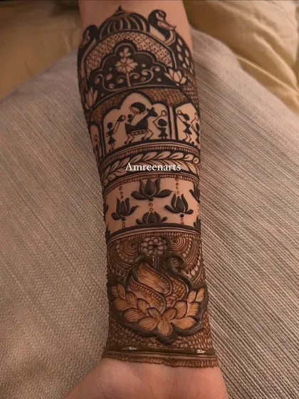 An arm band featuring a playful scene of children dancing, a unique and personal touch.