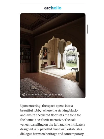 The Archello article also highlighted the beautiful lobby, where a striking black-and-white checkered floor sets the aesthetic narrative for the home.