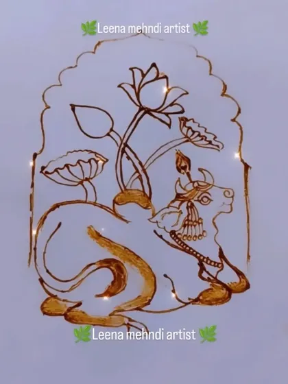 The outline of the Pichwai cow design. This shows the foundational line work before the detailed filling is added.