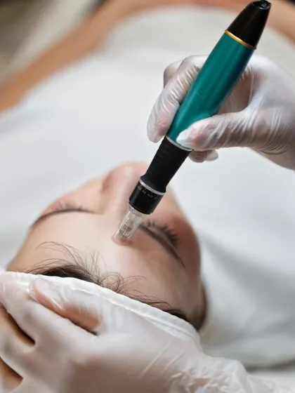This image shows a microneedling treatment in progress. By creating controlled micro-injuries, I stimulate the skin's natural repair process, leading to increased collagen and elastin for firmer, smoother skin.